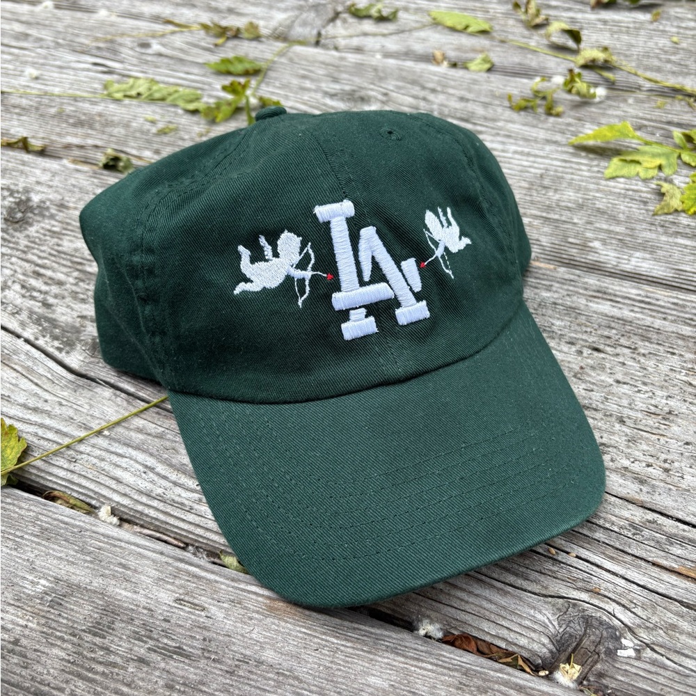 Adjustable Green Baseball Cap w Los Angelos Dodgers & Cupids Arrow Custom Design